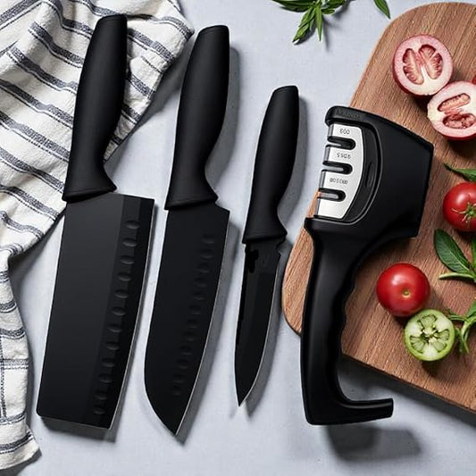 Professional Kitchen Knife Set with Sharpener | Ultra-Sharp Stainless Steel Blades