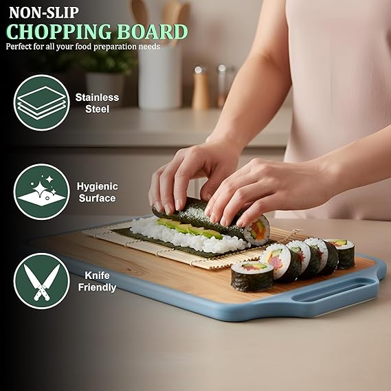Premium Dual-Sided Chopping Board – Stainless Steel + Wooden Surface