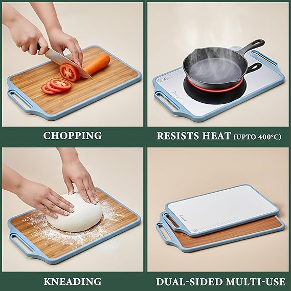 Premium Dual-Sided Chopping Board – Stainless Steel + Wooden Surface